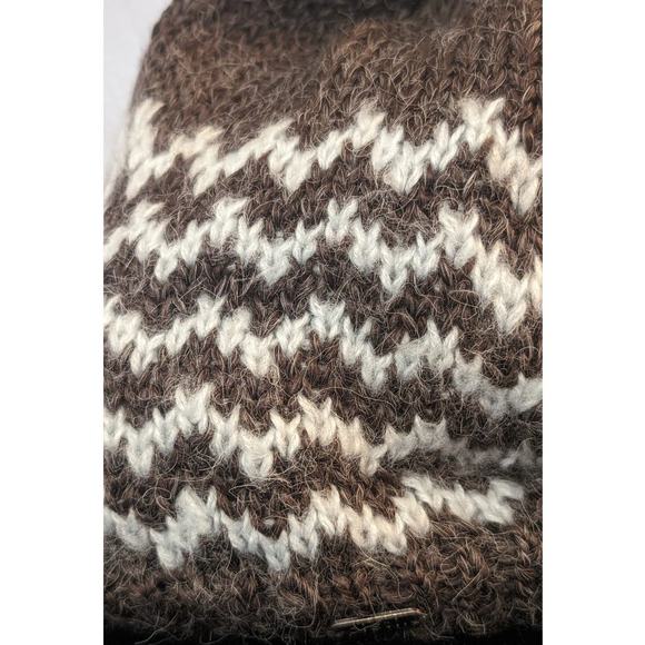 Pistil Brown/Cream ZigZag Print Knit Faux Fur Pom Pom Beanie - Picture 4 of 8
